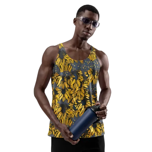 Golden Midnight Bloom on a Men's Tank Top
