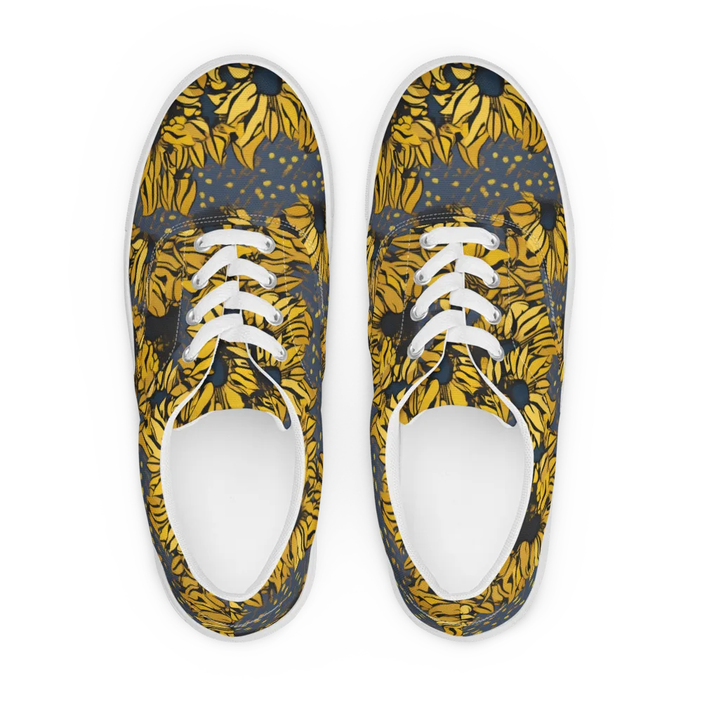 Golden Midnight Bloom on Men's Lace-Up Canvas Shoes — Front
