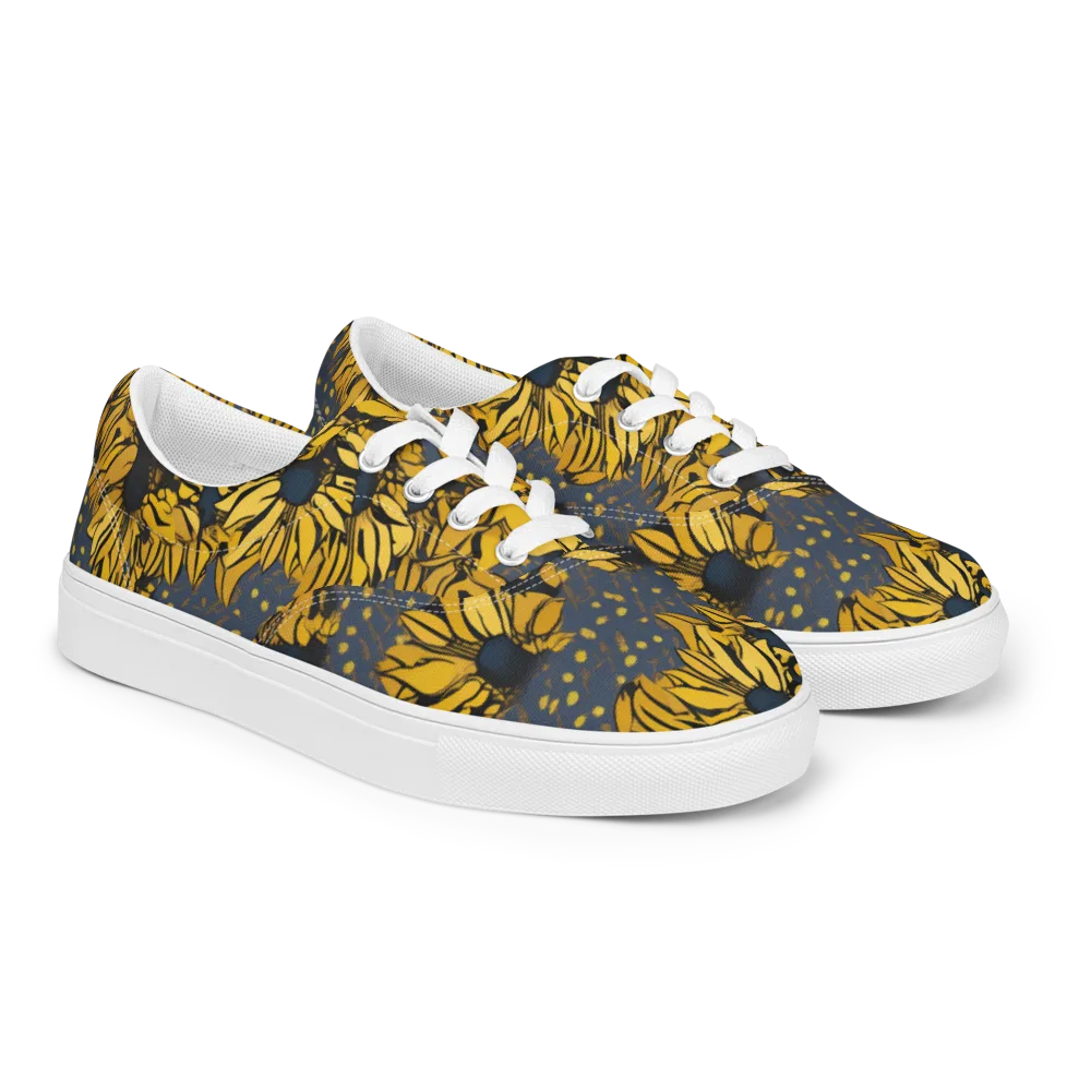 Golden Midnight Bloom on Men's Lace-Up Canvas Shoes — Right Front