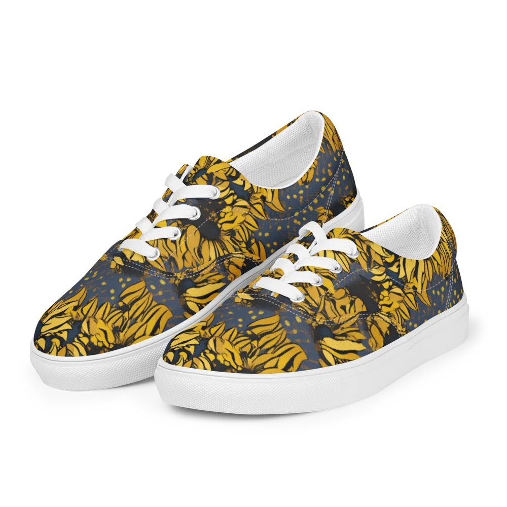 Golden Midnight Bloom on Men's Lace-Up Canvas Shoes — Left Front