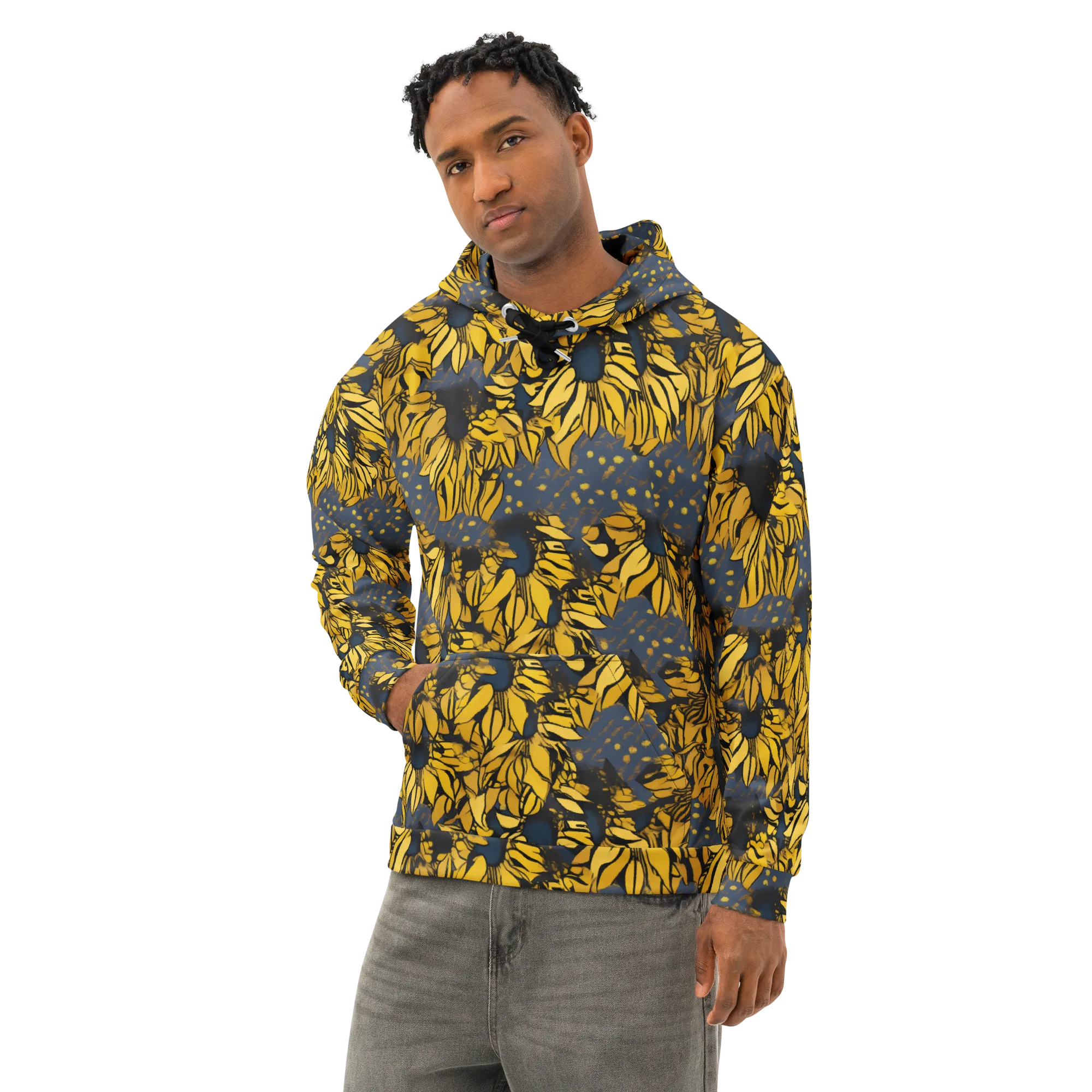 Golden Midnight Bloom on Cotton Hoodie — Left Front