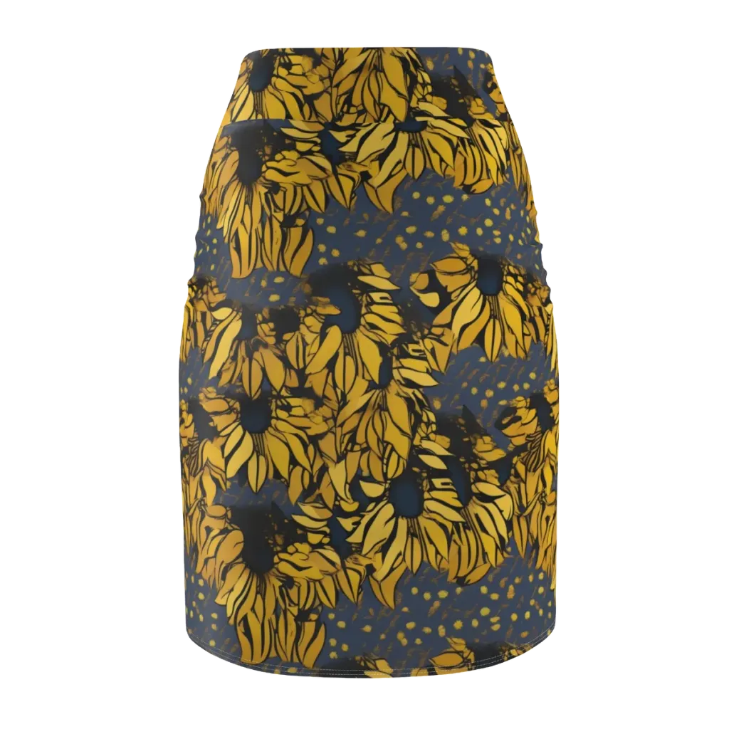 Golden Midnight Bloom on Pencil Skirt — Back