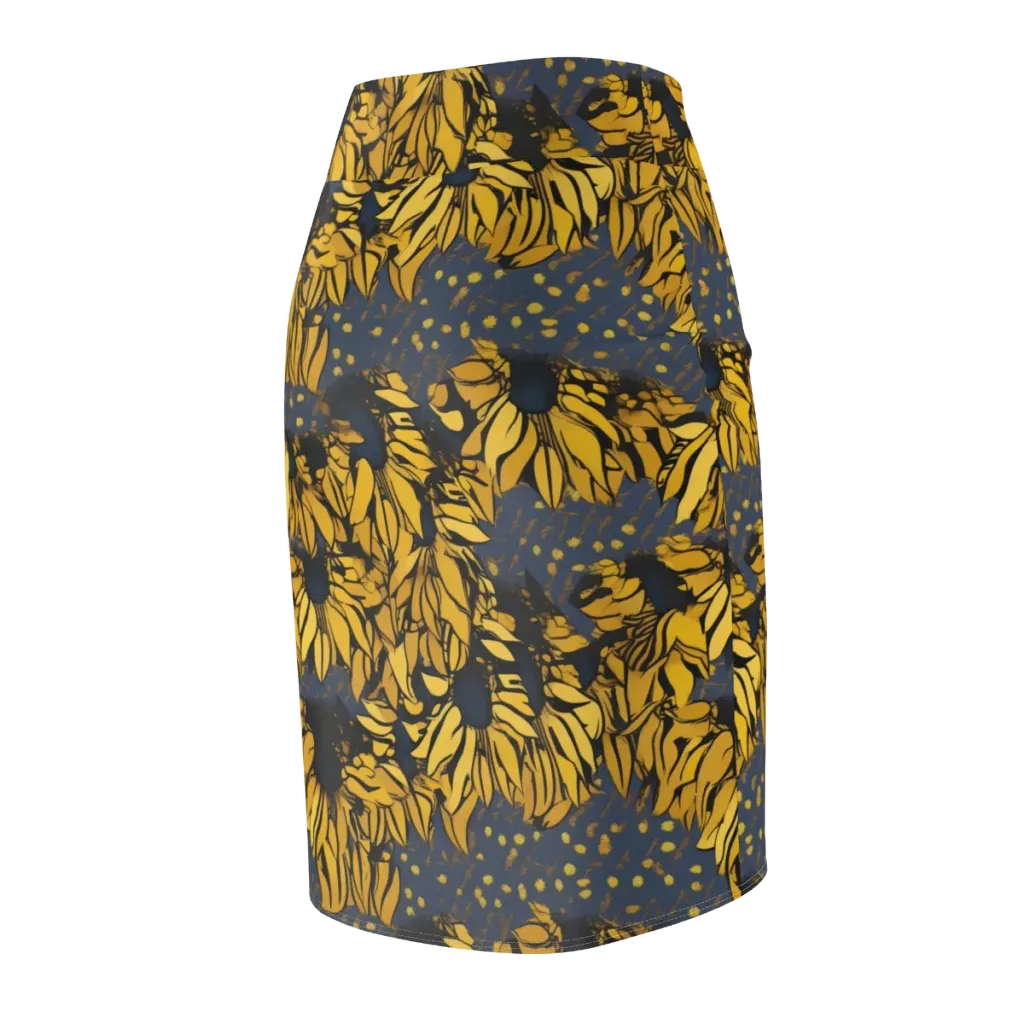 Golden Midnight Bloom on Pencil Skirt — Back Side