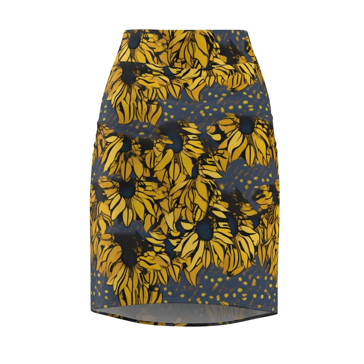 Golden Midnight Bloom on Pencil Skirt — Front