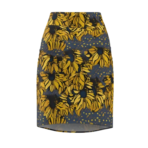 Golden Midnight Bloom on a Pencil Skirt
