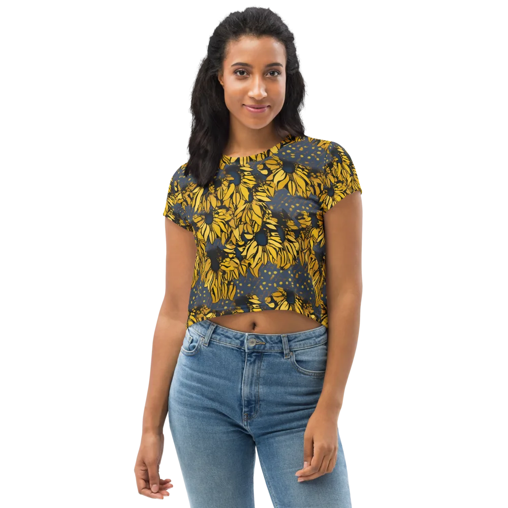 Golden Midnight Bloom on Crop Tee — Front
