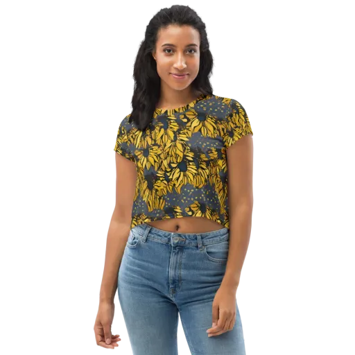 Golden Midnight Bloom on a Crop Tee