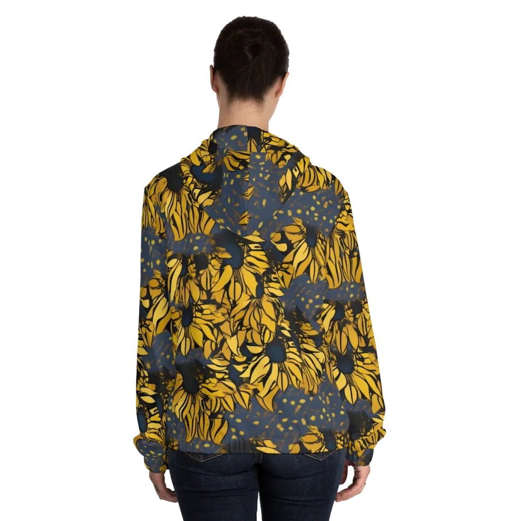Golden Midnight Bloom on Women's Full-Zip Hoodie — Back On Person