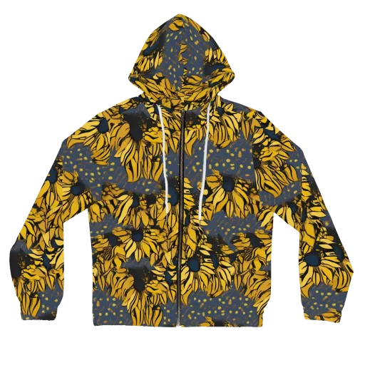 Golden Midnight Bloom on a Women's Full-Zip Hoodie