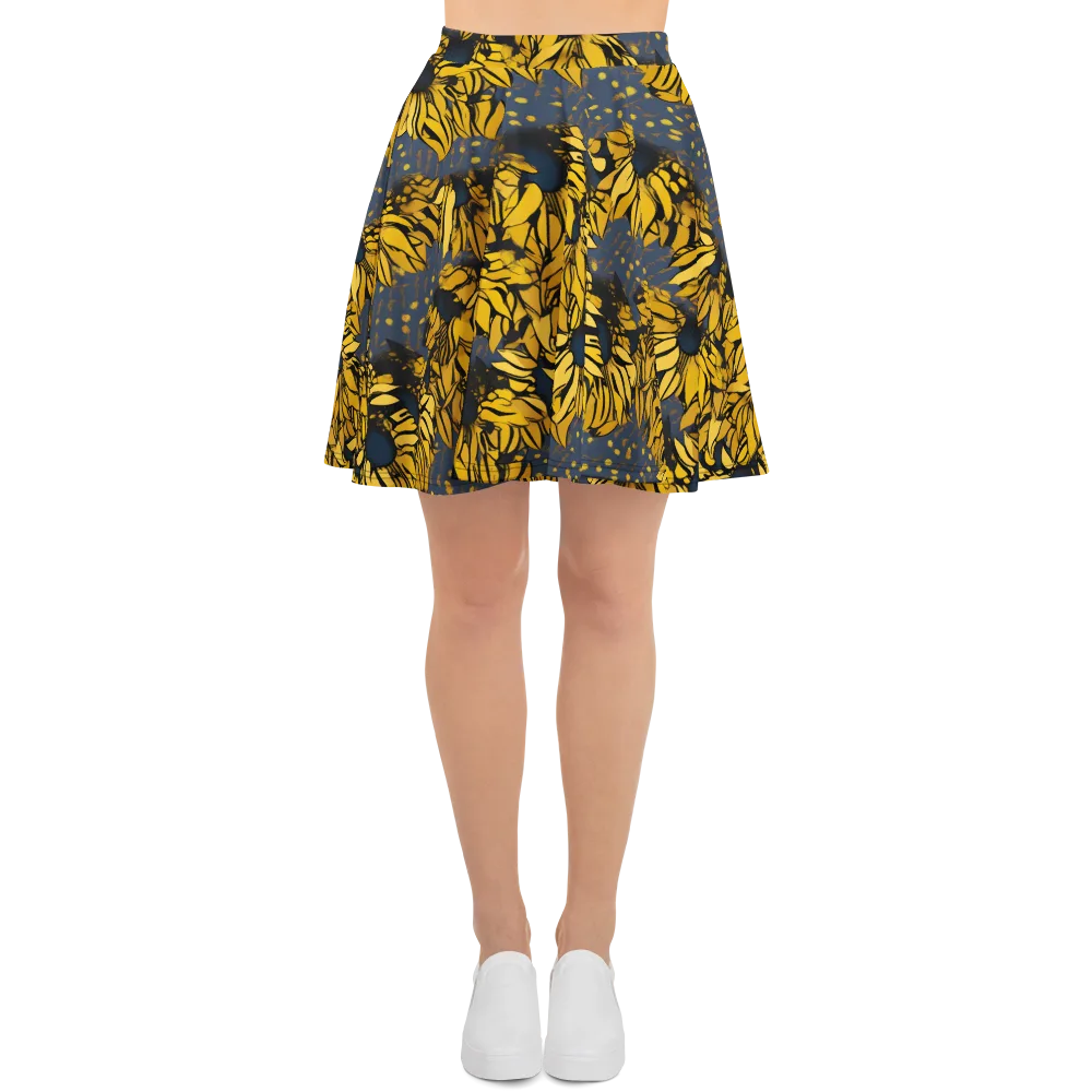 Golden Midnight Bloom on Skater Skirt — Front