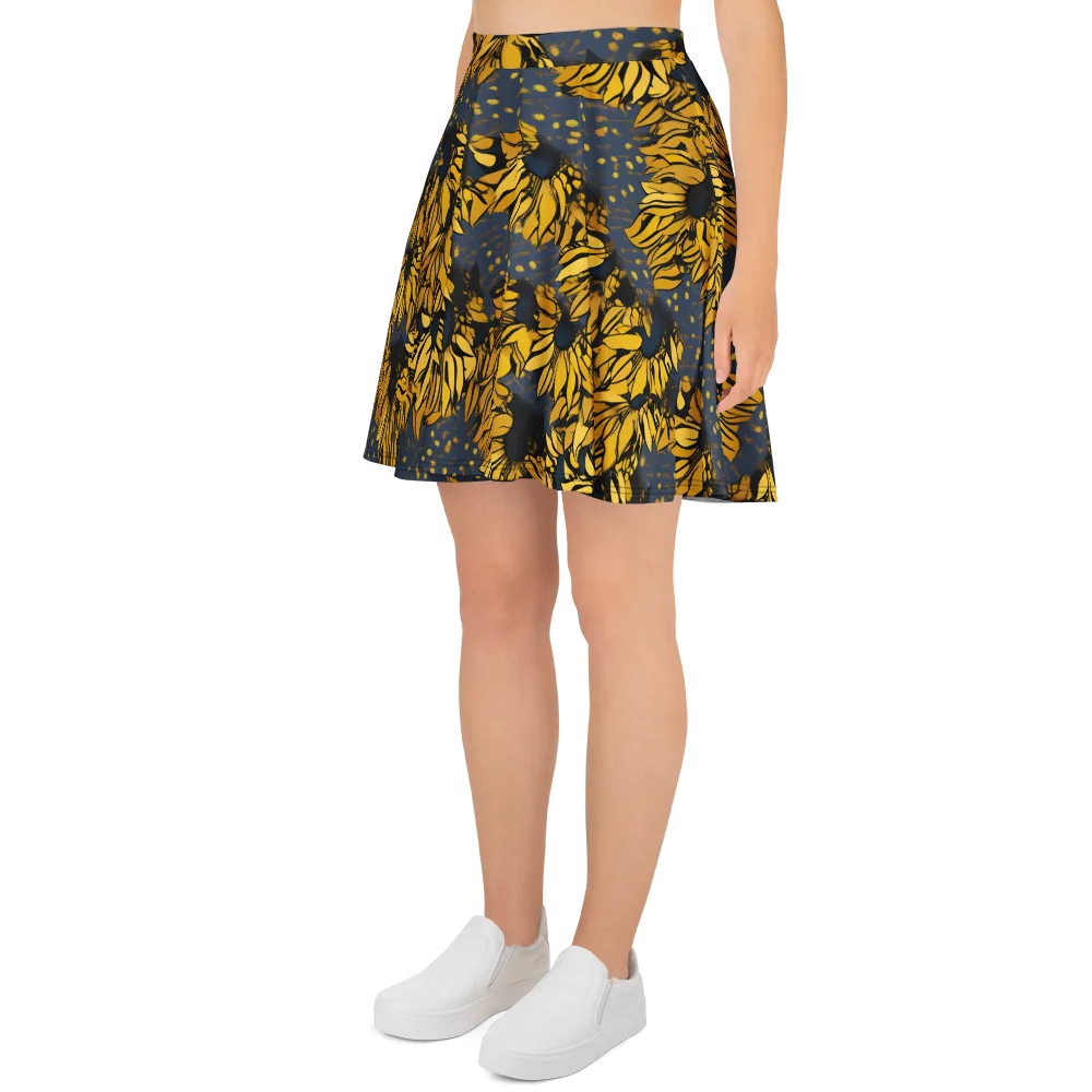 Golden Midnight Bloom on Skater Skirt — Left