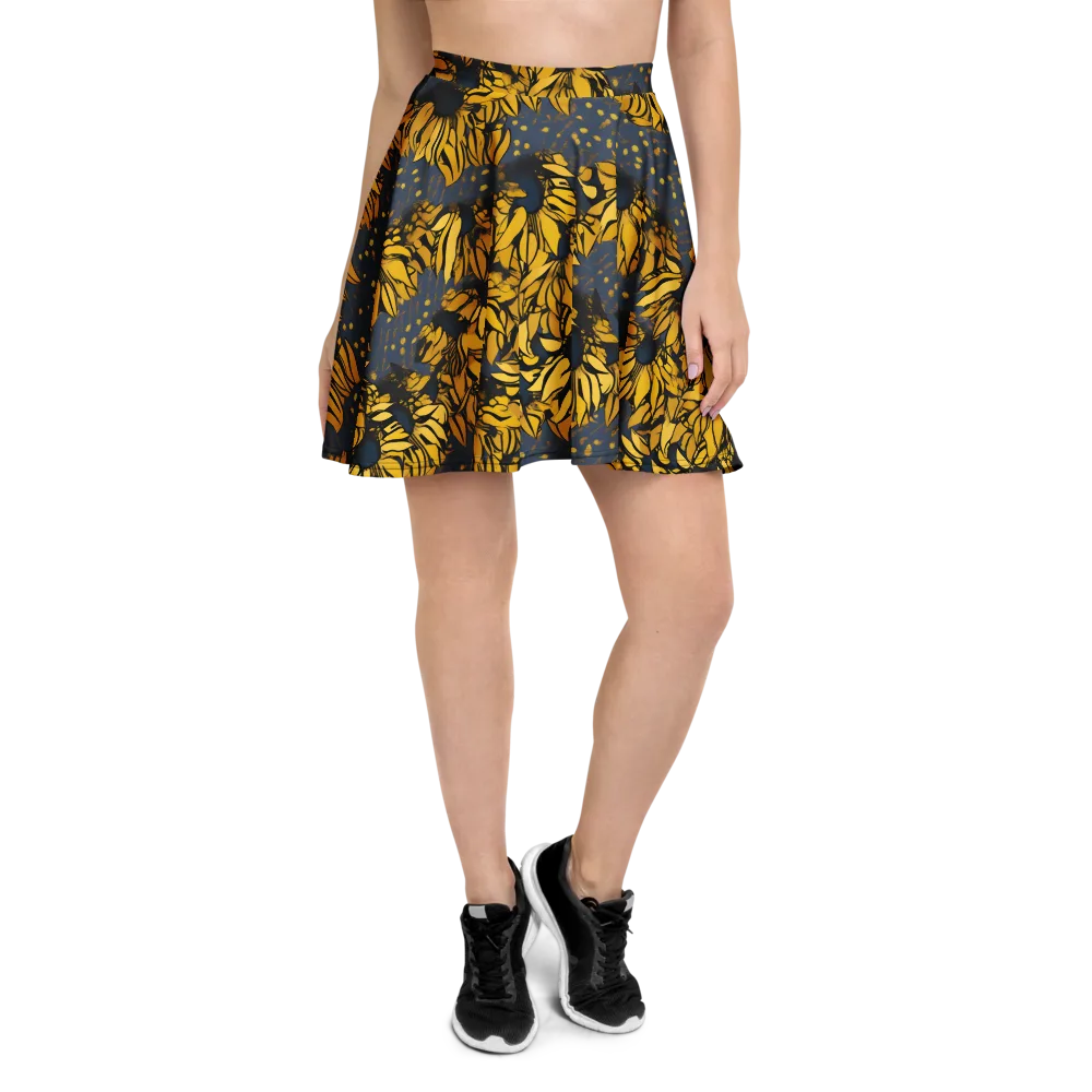 Golden Midnight Bloom on Skater Skirt — Front