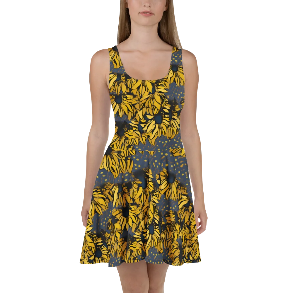 Golden Midnight Bloom on Skater Dress — Front
