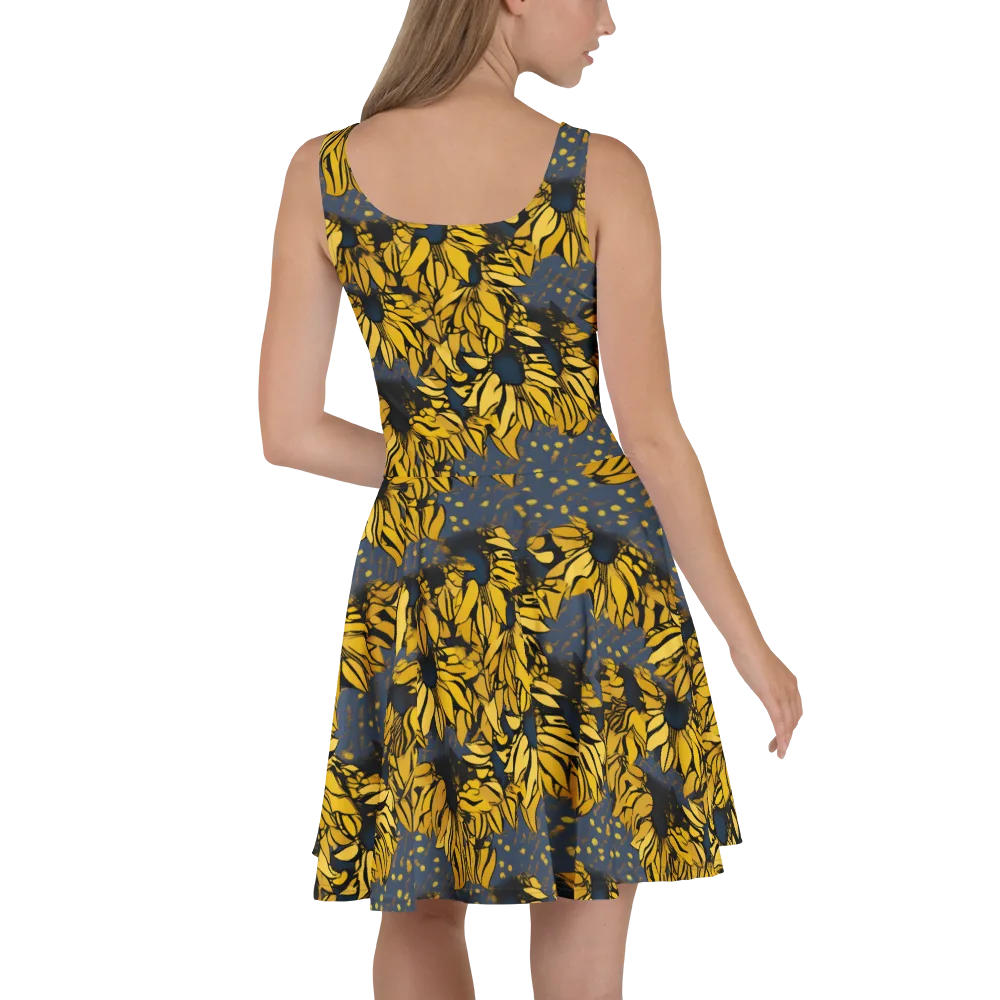Golden Midnight Bloom on Skater Dress — Back