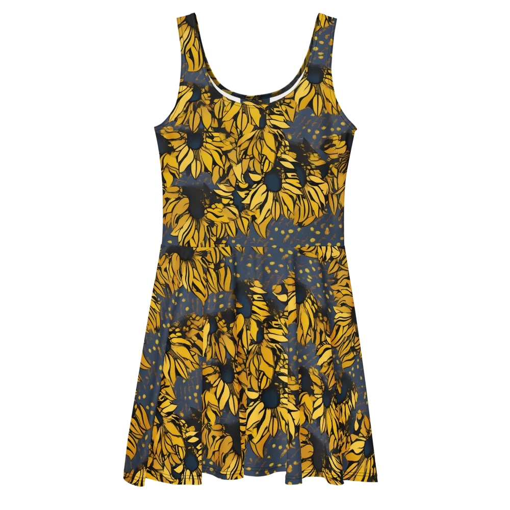 Golden Midnight Bloom on Skater Dress — Front