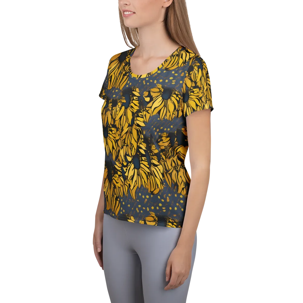Golden Midnight Bloom on Women's Athletic T-Shirt — Left