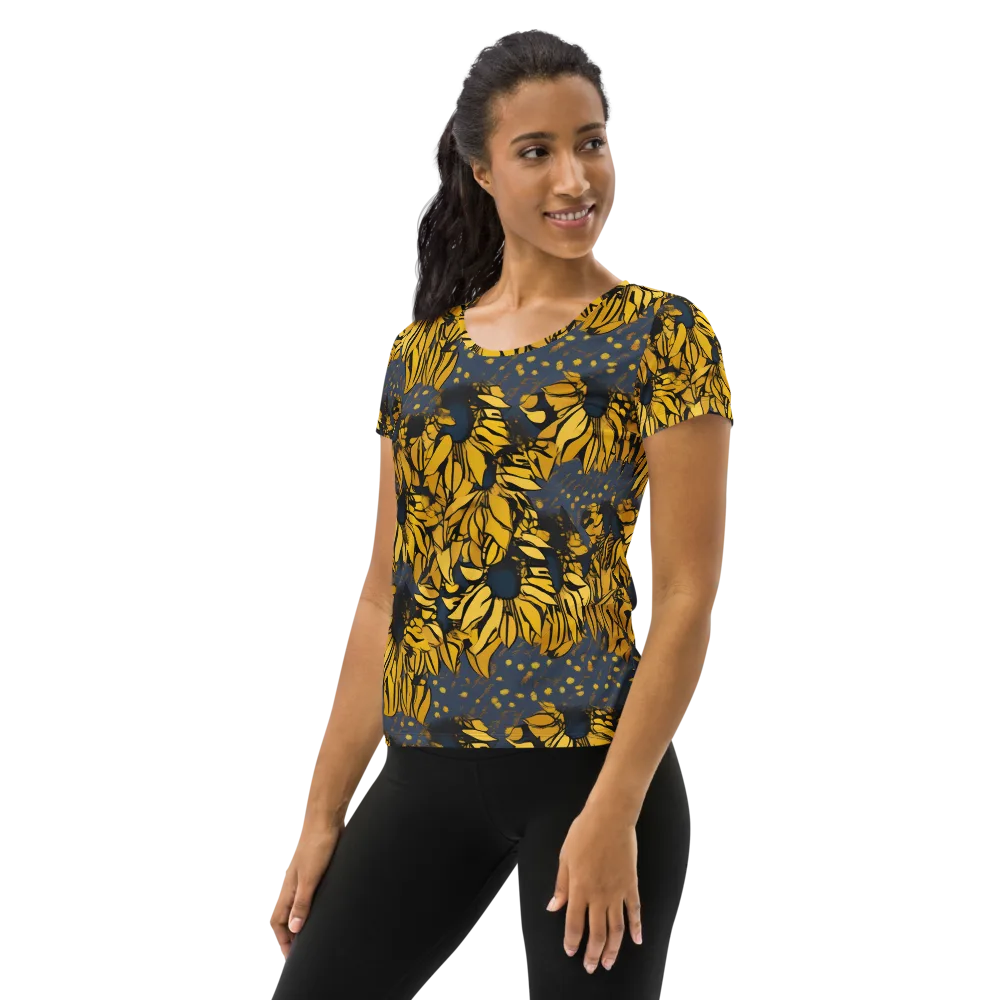 Golden Midnight Bloom on Women's Athletic T-Shirt — Left