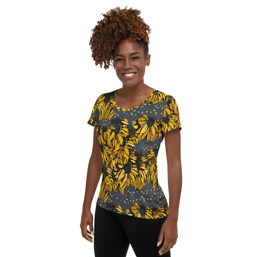 Golden Midnight Bloom on Women's Athletic T-Shirt — Left