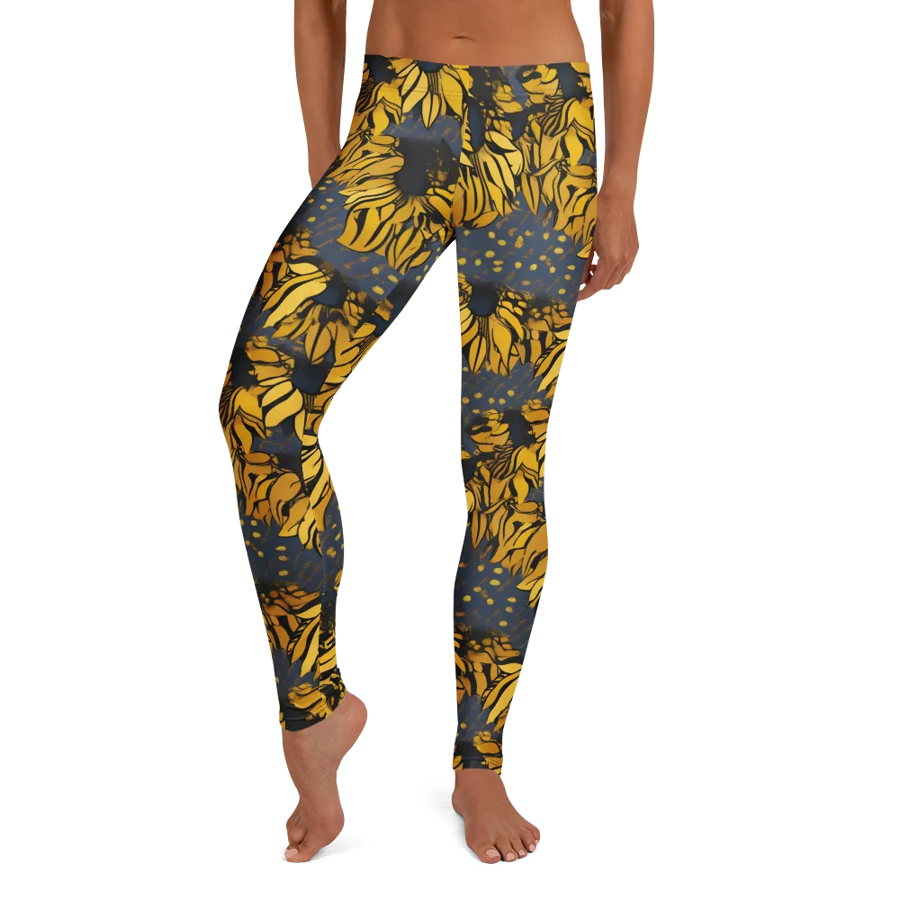 Golden Midnight Bloom on Leggings — Front
