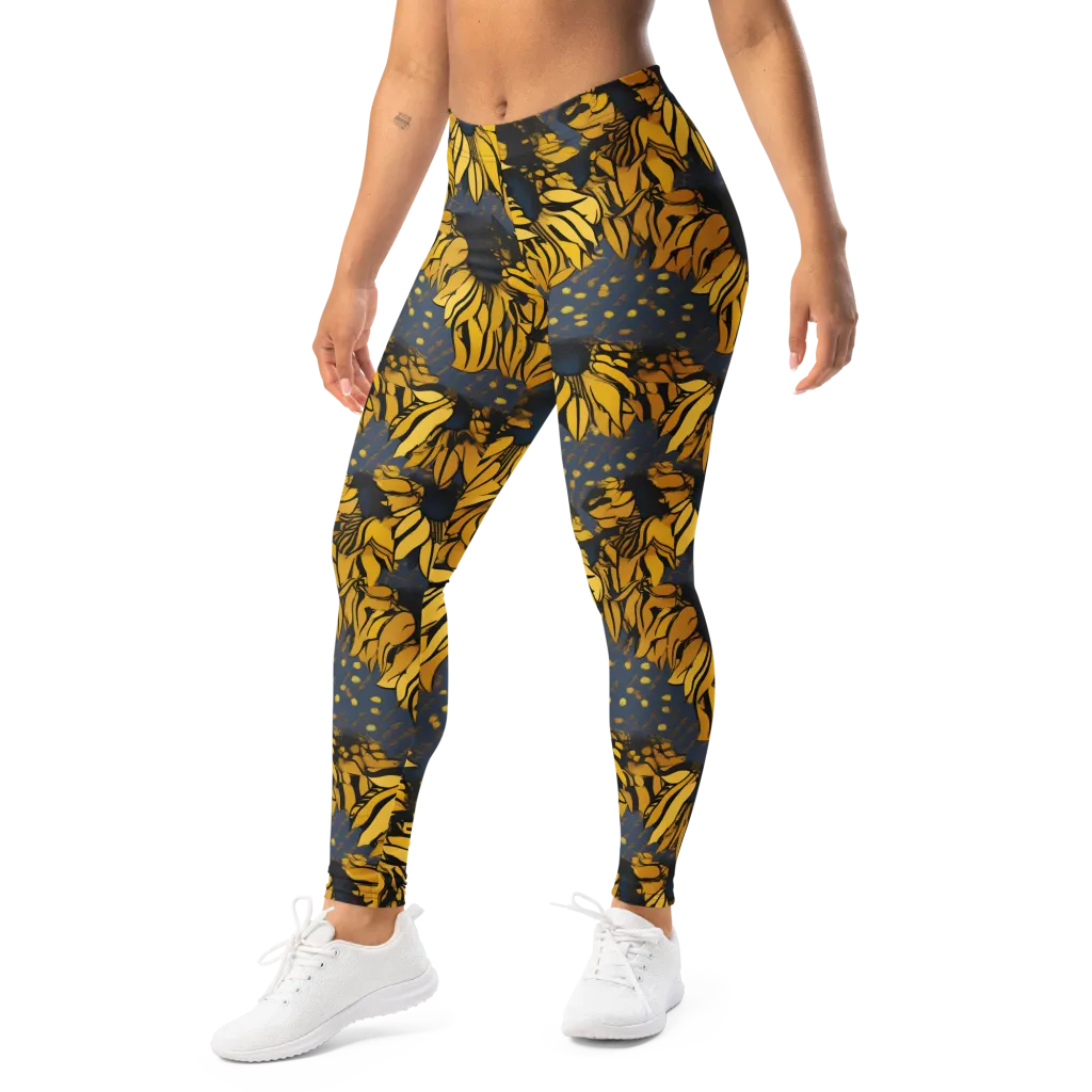 Golden Midnight Bloom on Leggings — Left Front