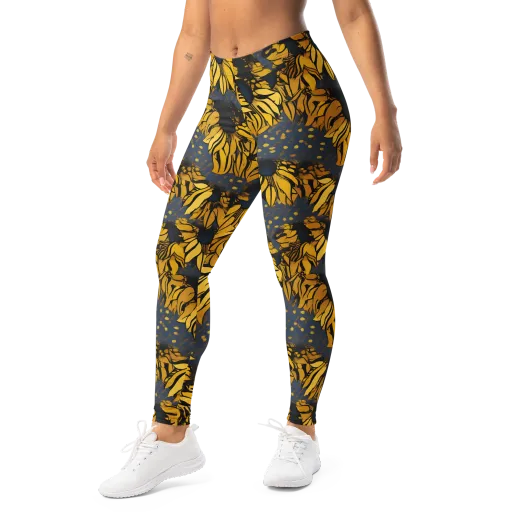 Golden Midnight Bloom on a Leggings