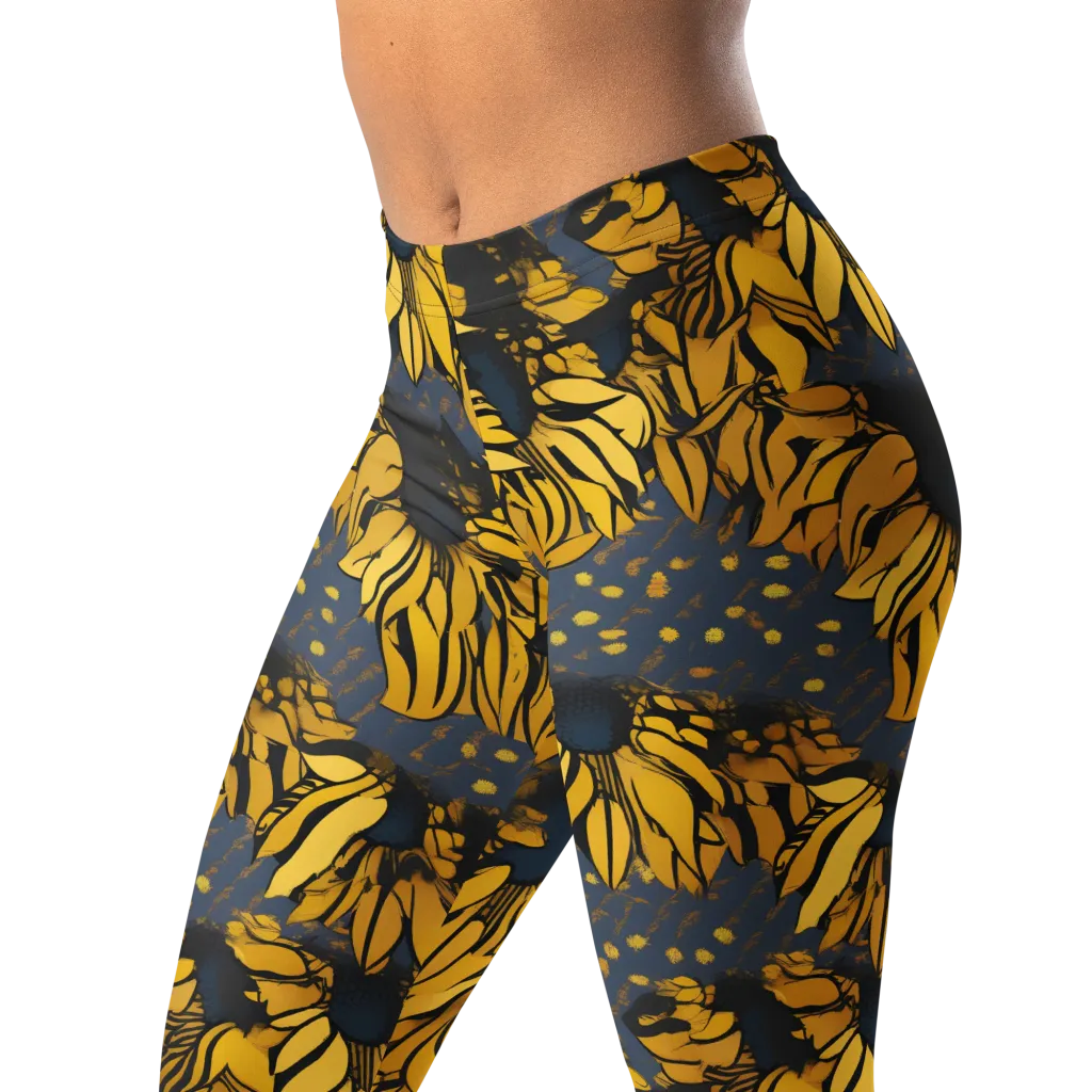 Golden Midnight Bloom on Leggings — Left Front