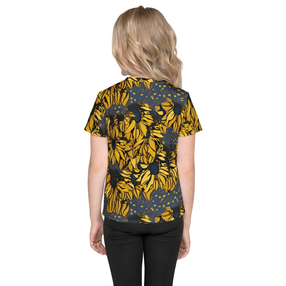 Golden Midnight Bloom on Kids Crew Neck T-Shirt — Back