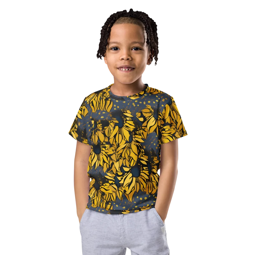 Golden Midnight Bloom on Kids Crew Neck T-Shirt — Front