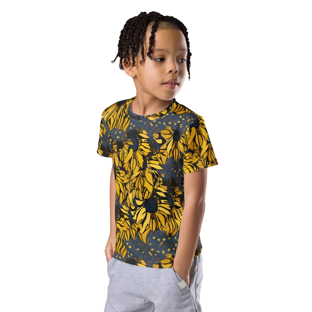 Golden Midnight Bloom on Kids Crew Neck T-Shirt — Left Front