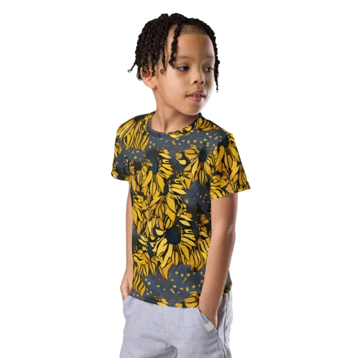 Golden Midnight Bloom on a Kids Crew Neck T-Shirt