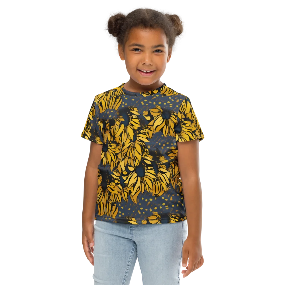 Golden Midnight Bloom on Kids Crew Neck T-Shirt — Front