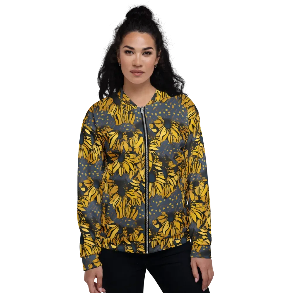 Golden Midnight Bloom on Bomber Jacket — Front