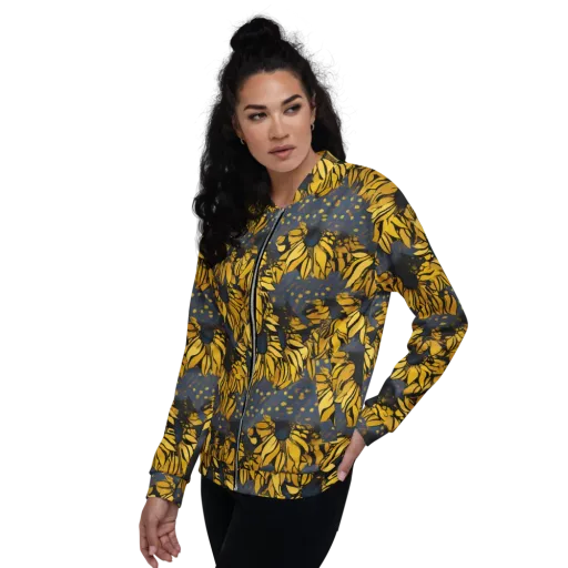 Golden Midnight Bloom on a Bomber Jacket