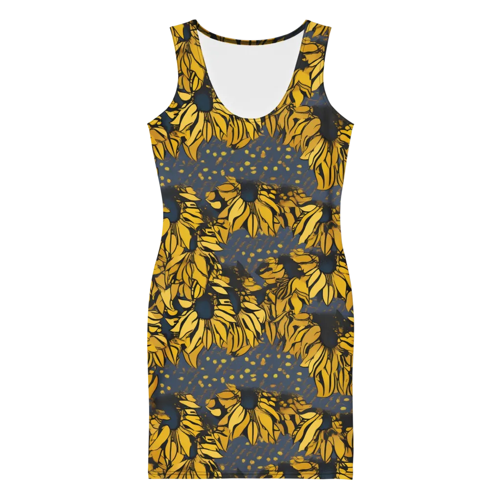 Golden Midnight Bloom on Bodycon Dress — Front
