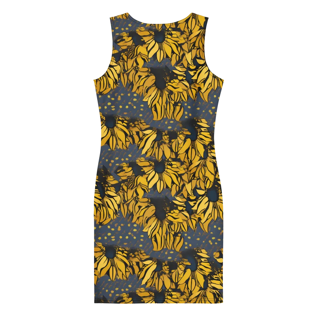 Golden Midnight Bloom on Bodycon Dress — Back