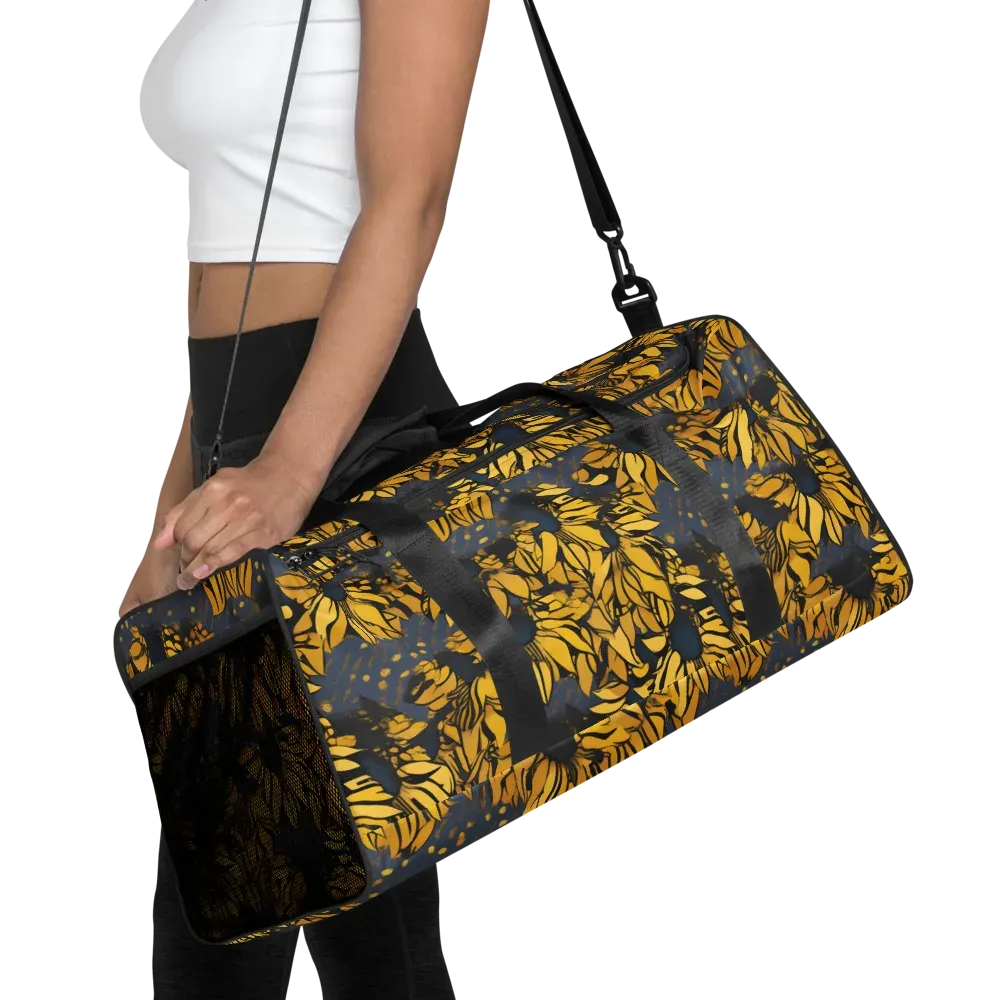 Golden Midnight Bloom on Duffle Bag — Front