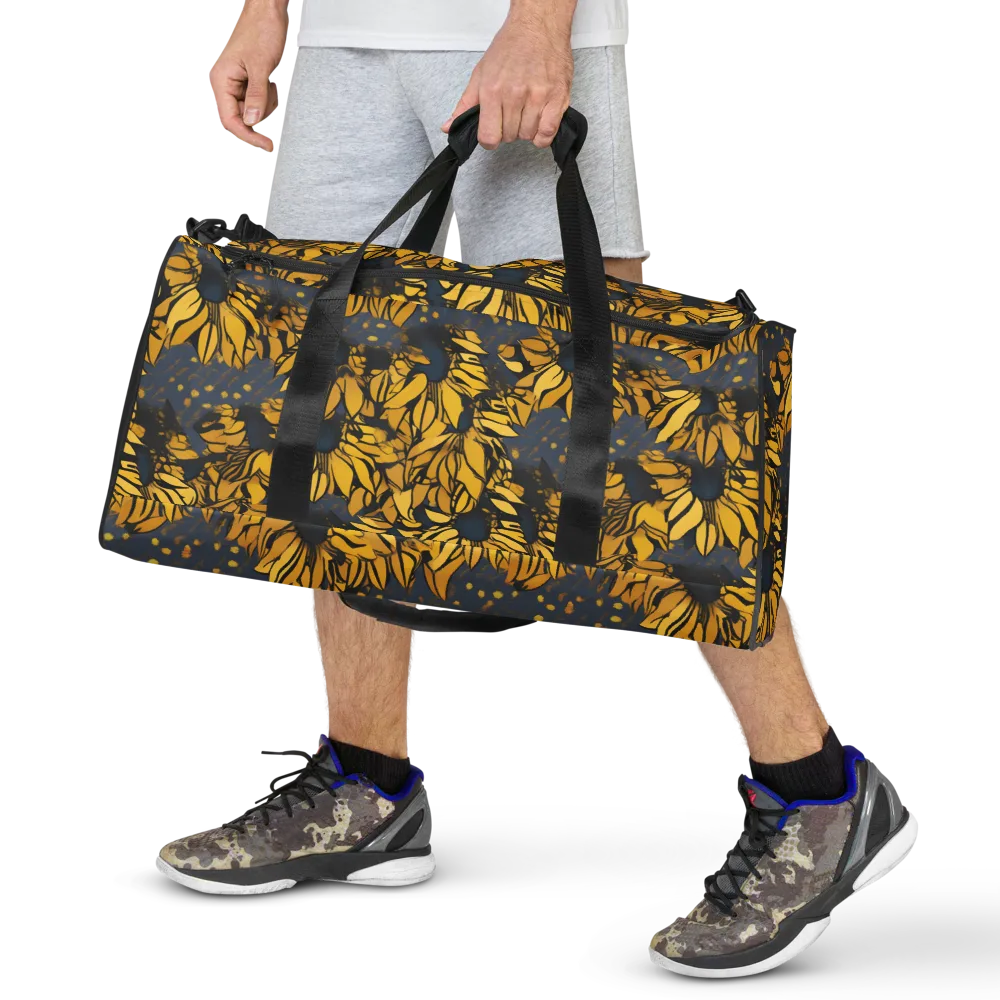 Golden Midnight Bloom on Duffle Bag — Front