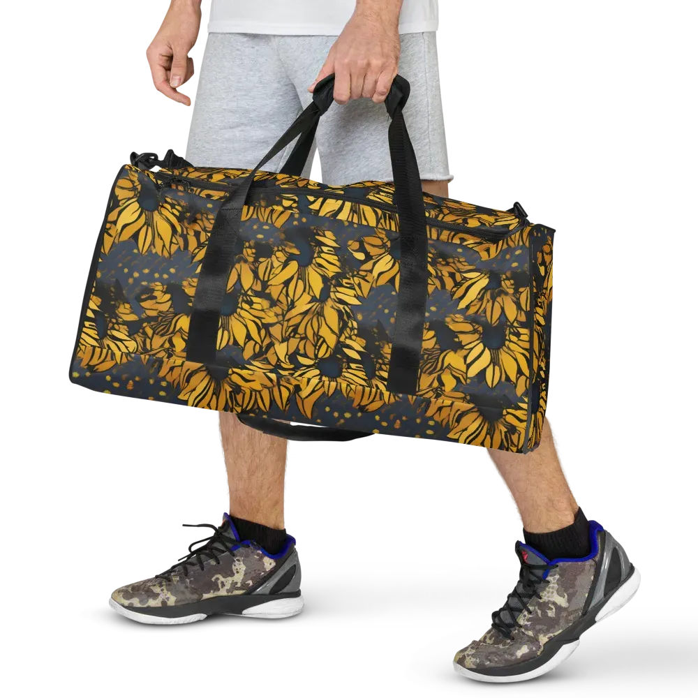 Golden Midnight Bloom on Duffle Bag — Front
