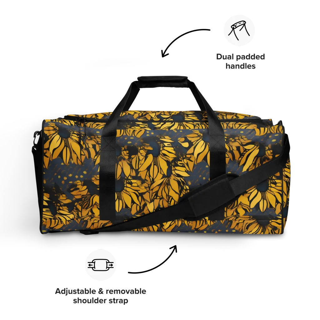 Golden Midnight Bloom on Duffle Bag — Front