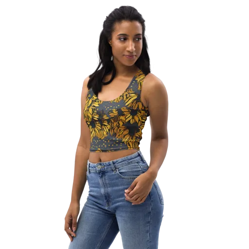 Golden Midnight Bloom on a Crop Top