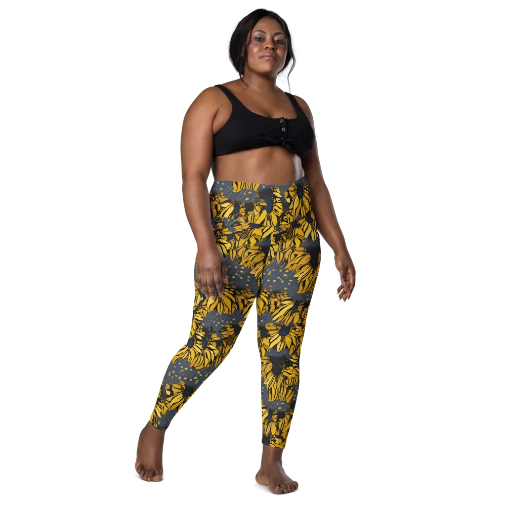 Golden Midnight Bloom on Leggings with Pockets — Front