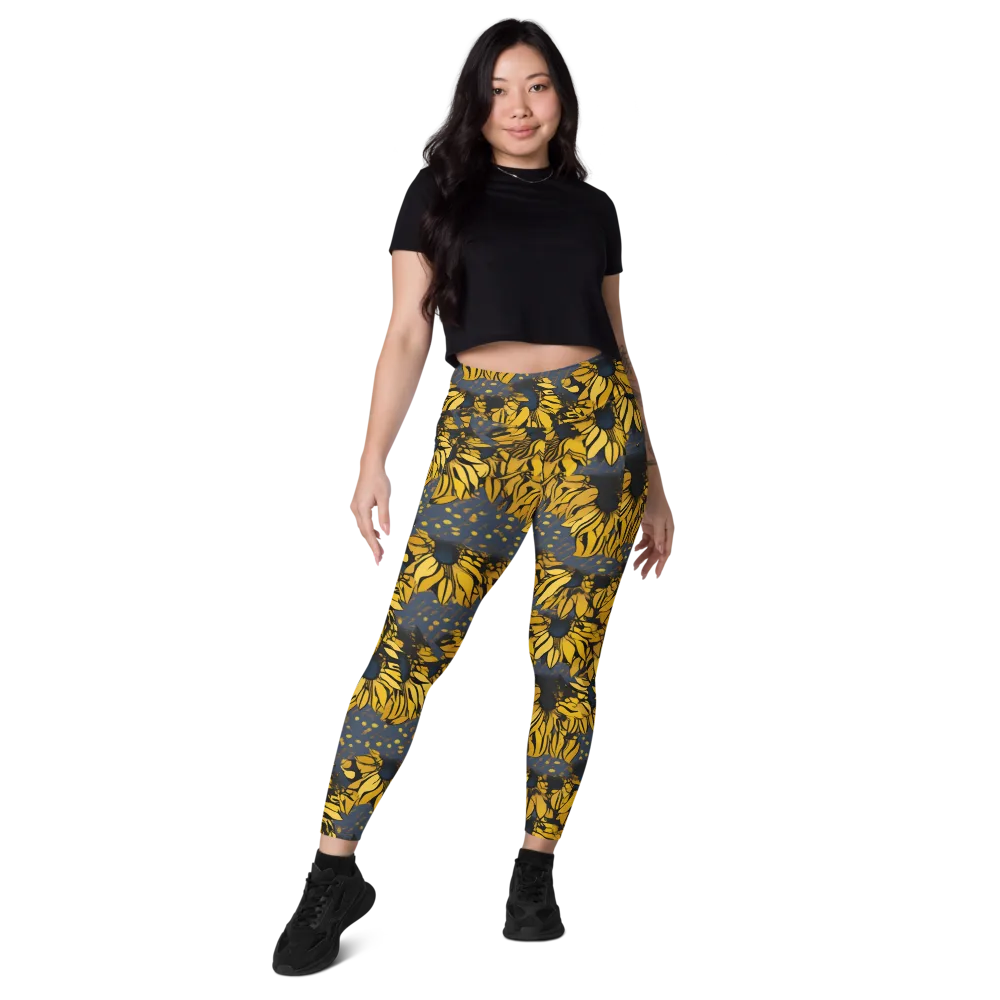 Golden Midnight Bloom on Leggings with Pockets — Front