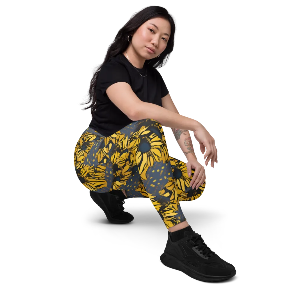 Golden Midnight Bloom on Leggings with Pockets — Right Front