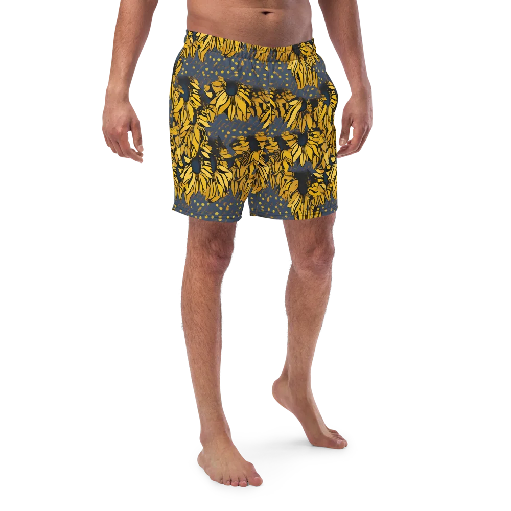 Golden Midnight Bloom on Swim Trunks — Front