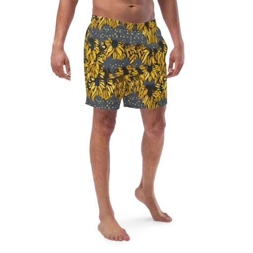 Golden Midnight Bloom on a Swim Trunks