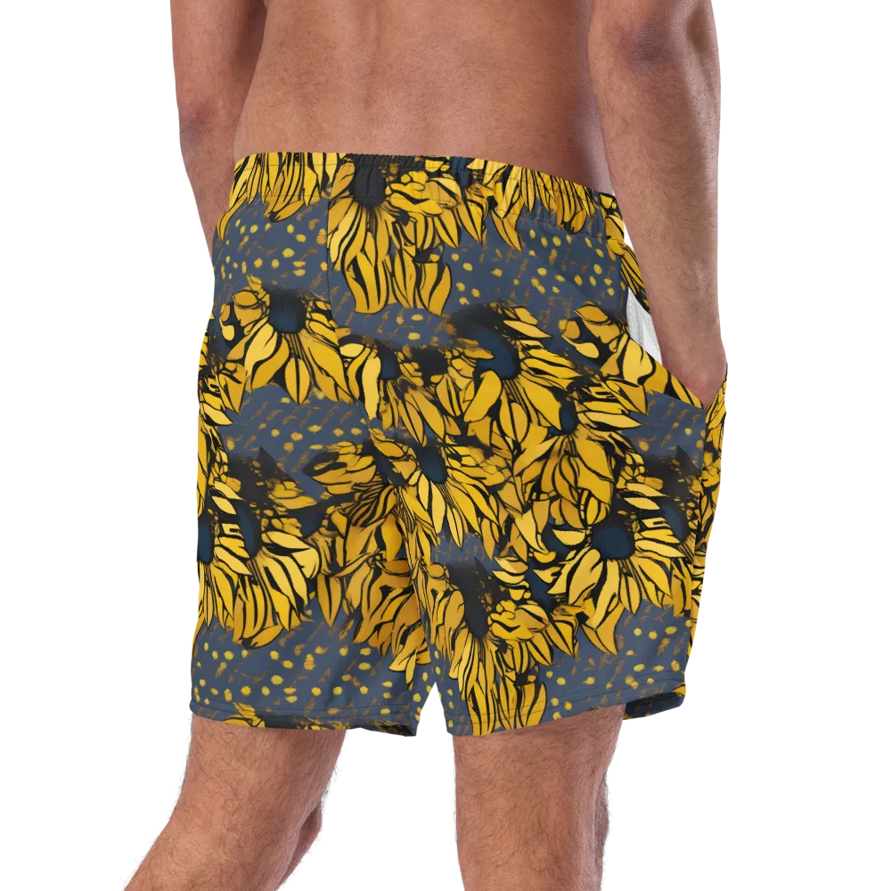 Golden Midnight Bloom on Swim Trunks — Right Back