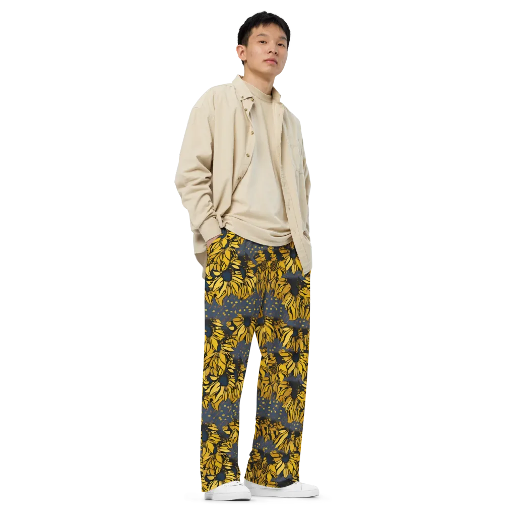Golden Midnight Bloom on Wide-Leg Pants — Right Front
