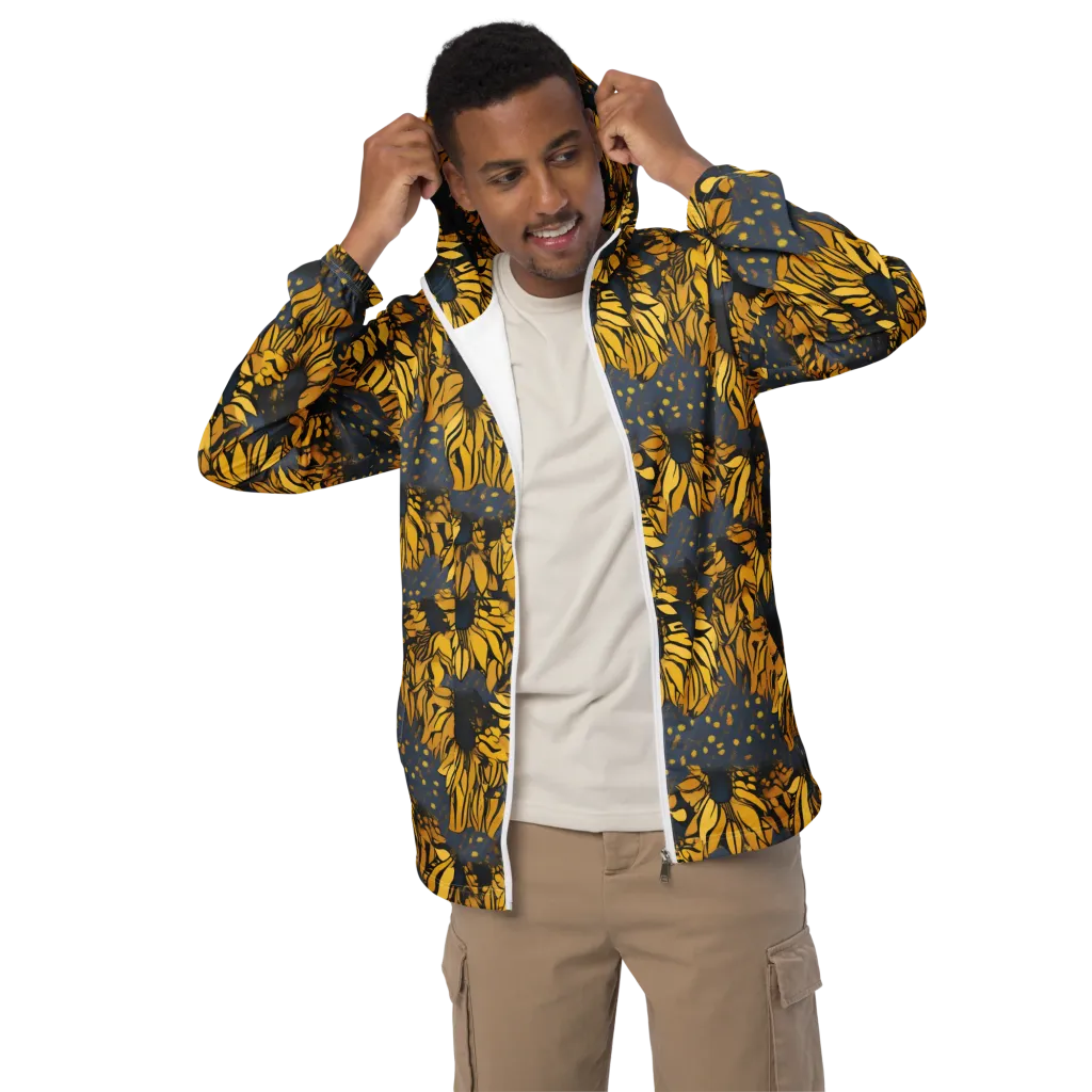 Golden Midnight Bloom on Men's Windbreaker — Front