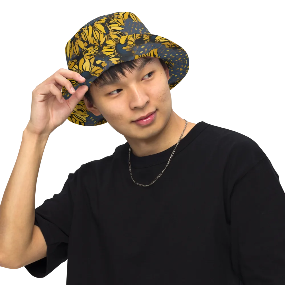 Golden Midnight Bloom on Reversible Bucket Hat — Front Inside