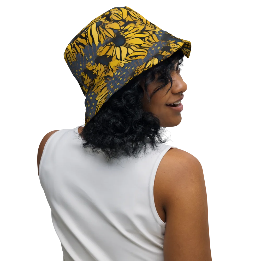 Golden Midnight Bloom on Reversible Bucket Hat — Right Outside